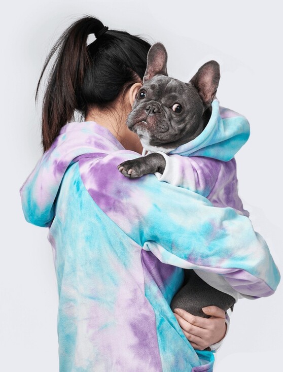 Spark Paws Sweaters - Matching Velet Tie-Dye Purple & Blue Pet Hoodie